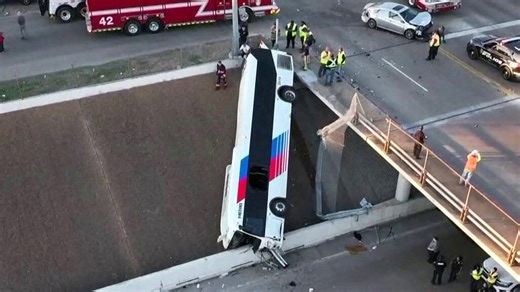 Houston bus crashes off overpass, a dozen people hospitalized