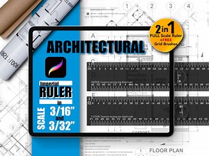 Procreate Architectural Rulers| 2-in-1 Imperial/english Scale Ruler| 3/16" & 3/32" Transparent Black|digital Precision Ruler|free Grid Brush - Etsy Australia