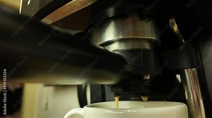 Starting coffee on a lever coffee machine. The concept of making coffee on a lever coffee machine. Super slow motion