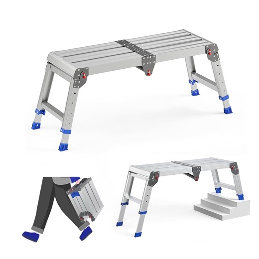 Loyoda Folding Work Platform for Adults, Aluminum Foldable Step Stool Adjustable Height, Portable Step Ladder, Cap 600 lbs