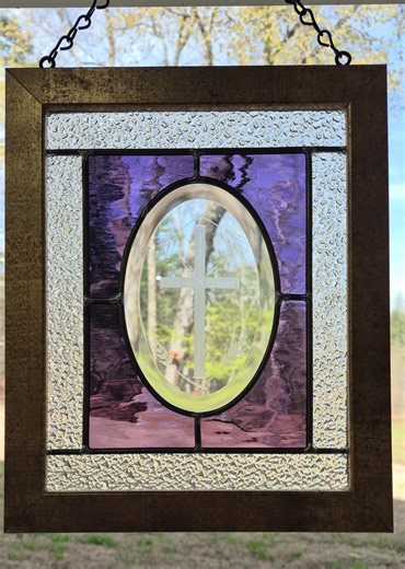 Stained Glass Cross Window Panel, Engraved Beveled Glass Faith Suncatcher, - Etsy
