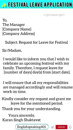 Festival Leave Application | Professional Office Format