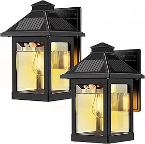 Solar Wall Lantern Lights Outdoor Motion Sensor, Vintage Wall Sconces Light, Wall Mounted with 3 Lighting Mode Decorative LED Bulbs Included Waterproof for Patio Yard Porch Garden Fence (2 Pack)