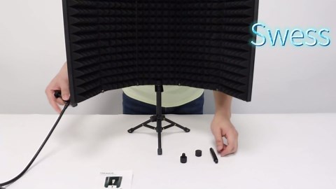 Microphone Isolation Shield, 5-Fold Adjustable Portable Reflection Filter with Tripod Stand & Pop Filter for Home Studio, Podcasting, Streaming, Fits Most Condenser Microphones