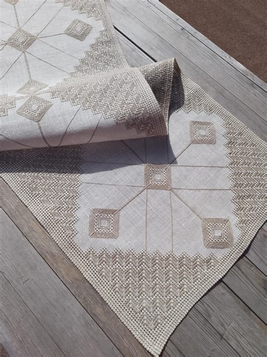 Vintage Linen Table Runner | Scandinavian Minimalist Decor | Beige Geometric Nordic Textile - Etsy