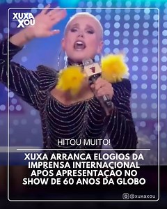 A imprensa internacional está em festa com Xuxa! 🌟 Após uma linda apresentação no show de 60 anos da Globo, Xuxa recebe elogios de países como Argentina, Equador e República Dominicana. Durante o dia, diversos veículos publicaram notícias sobre o evento, e até mesmo o noticiário de TV do Uruguai fez uma cobertura especial, destacando Xuxa como o maior nome da TV Globo! 👑✨ #Xuxa | Xuxa Xou