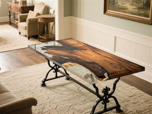 Handmade Walnut River Dining Table: Live Edge Epoxy Resin, Housewarming Gifts - Etsy