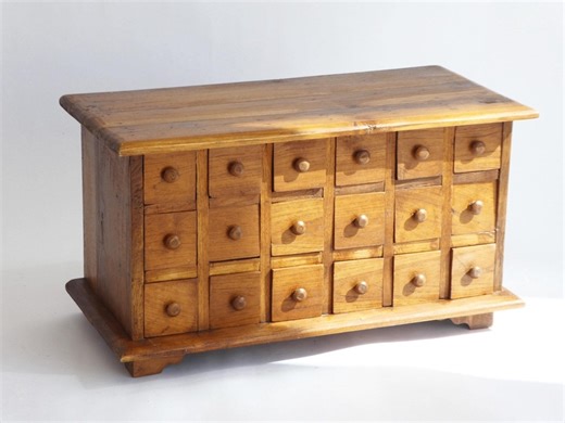 Small Vintage Apothecary Cabinet With 20 Drawers, Wooden Pharmacy Storage Chest, Desk Organiser. | Vinterior