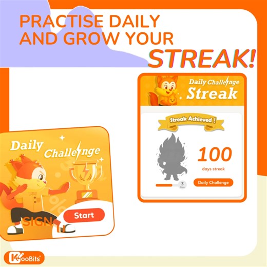Not sure how to keep your child motivated to practise every day? 🤔✨ Try the Daily Challenge Streak and watch the magic happen! 🌟 With every completed challenge, Sparky grows bigger, brighter, and cooler — one day at a time! 🔥🪄 This holiday… 🔥 Do your Daily Challenge every day! ✨ Let’s find out what Sparky will grow into! #KooBits #DailyChallenge #LearningStreak #StayMotivated #HolidayLearning #GrowWithSparky #KidsLearning #PrimarySchoolFun #EdTechKids #LearnEveryDay | KooBits