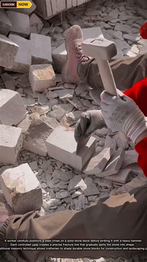 Sharp Stone Chisel Tools for Precision Cutting and Shaping Granite Blocks in Masonry Work