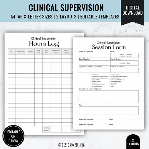 Clinical Supervision Form & Hours Log: Therapist Template (PDF) - Etsy