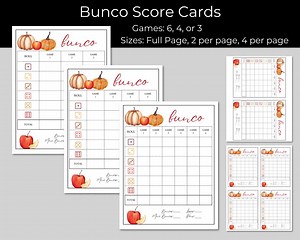 Fall BUNCO Printable - Score Cards - Game Night Printable - Autumn Pumpkin Harvest Celebration - Etsy