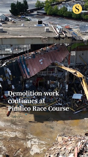 Demolition is underway at Pimlico Race Course as part of the redevelopment of the historic Triple Crown track in Baltimore’s Park Heights. After the 150th Preakness in May, training and racing operations shifted to Laurel Park during construction. 🎥: Kevin Richardson, @baltimoresun | The Baltimore Sun