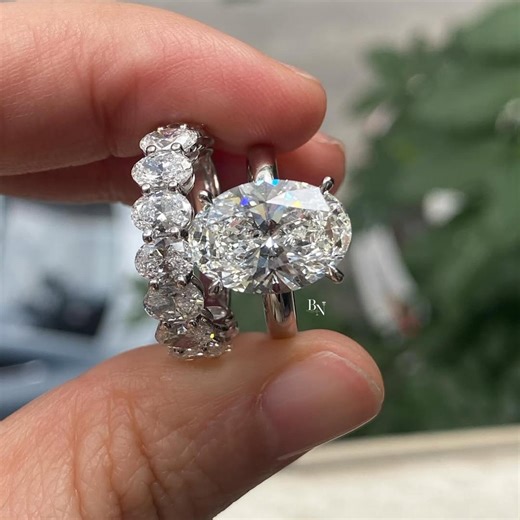 3ct Oval Lab Grown Diamond Engagement Ring Bridal Set | Hidden Halo 14K White Gold | IGI Certified | Oval Eternity Band | - Etsy