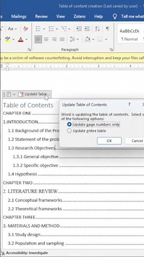 How to Insert an Automatic Table of Contents in Word| Step by Step #shorts #tutorial