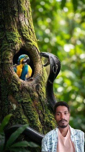 Macaw sacrificed herself on her children! Snake brutal attack 🥶 #shorts #wildlife