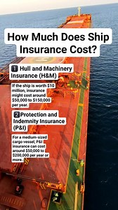 How Much Does Ship Insurance Cost? 1. Hull and Machinery Insurance (H&M) Typically 0.5% to 1.5% of the ship’s total value annually Example: If the ship is worth $10 million, insurance might cost around $50,000 to $150,000 per year. 2. Protection and Indemnity Insurance (P&I) Usually based on the size of the ship, number of crew, trading area, type of cargo, and risk profile. For a medium-sized cargo vessel, P&I insurance can cost around $50,000 to $200,000 per year or more. 3. Cargo Insurance No