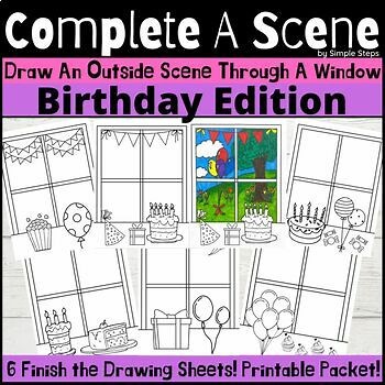 Happy Birthday Finish The Drawing Creative Art Worksheets: Elementary Art!