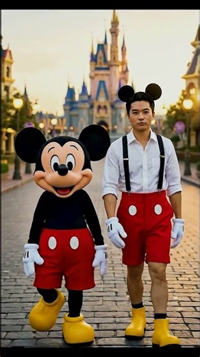 Animated vs Real: Mickey Mouse Walking Side by Side (Human Version)