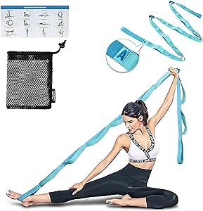 Trideer Yoga Strap Stretching Strap - 10/12 Loops Non-Elastic Stretch Strap, Perfect Home Workout Stretching Out Strap, Yoga Stretching Strap for Rehabilitation, Pilates, Dance (12 Loops, Blue)
