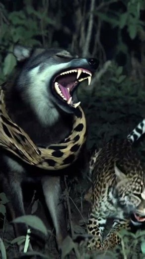 python wrap on wolf😱 leopard saved😍