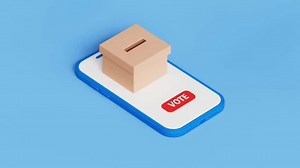 Modern electronic voting system for election. Voting online, e-voting or elections concept. 3D voting box on a smartphone. 4k 3d loop animation