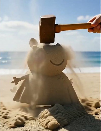 Peppa Pig Sand Sculpture Gets Destroyed in One Hit! 💥