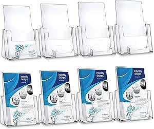 8 Pack 6x9 Acrylic Brochure Holder with Business Card Organizer, Clear Brochure Display Stand, Plastic Flyer Display Stand Holder for Business Card, Pamphlet, Booklets, Magazine, Journals