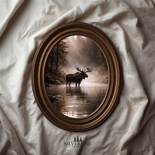 Moose Wall Art Printable, Wildlife Decor, Rustic Cabin Wall Art, Forest Lake Moose Print, Canadian Nature Art, Digital Download - Etsy