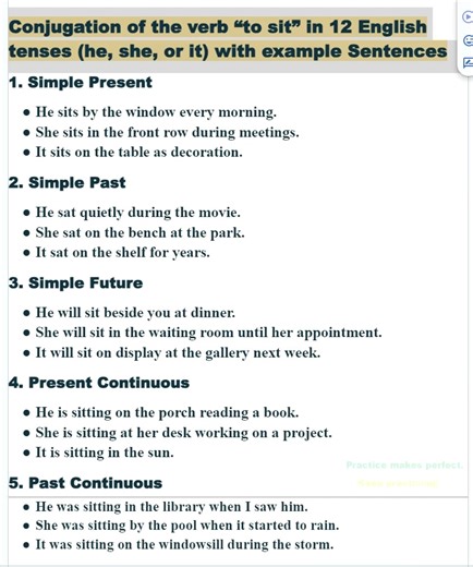 Verb “to sit” in 12 English tenses (he she or it) with example Sentences | Empowering English Learning