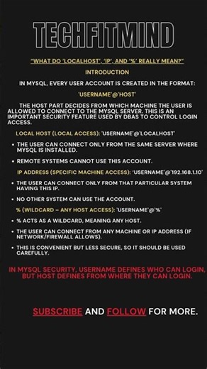 Local Host, IP Address and Wild Card (%) Explained.#shortvideo #databaseconcepts#mysql#students
