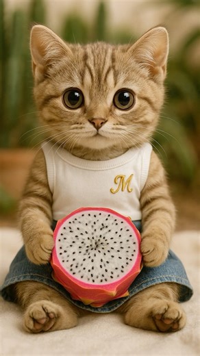 Cutest Baby Kitten Ever Eating Dragon Fruit!
