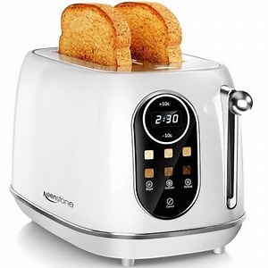 Keenstone 2 Slice Touchscreen Toaster - Stainless Steel Toaster with Wide Slot, 6 Shade Settings, Bagel Function, Removable Crumb Tray - White