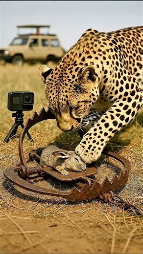 Smart leopard tries to solve a rabbit trap #SmartAnimals #Leopard