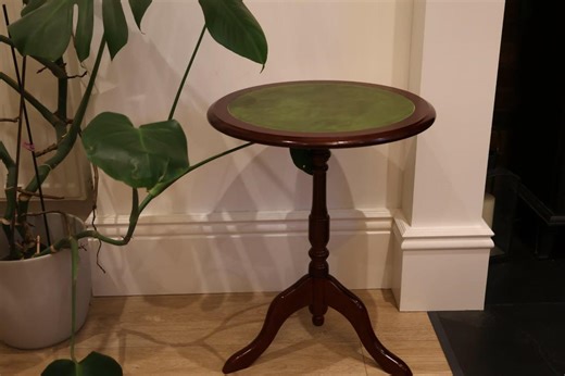 Vintage Wooden Side Table With Green Leather Top | Classic Pedestal Accent Table | Antique Style Plant - Etsy
