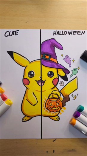 Cute vs Halloween Pikachu 🎃⚡️ #art #viral #shorts #pokemon #pikachu #drawing