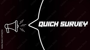 Megaphone with speech bubble and the Quick Survey text on old tv glitch interference screen. Animation of retro quick survey text. 4K video motion graphic