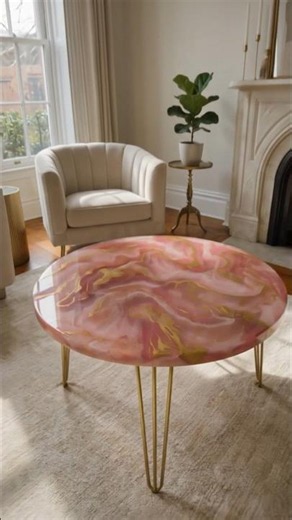 Luxury Pink Marble Epoxy Coffee Table 🌸✨ | Elegant Gold Resin Table Design