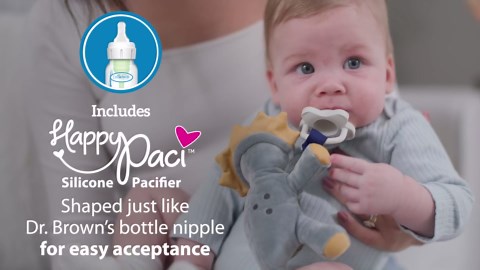 Dr. Brown's Baby Lovey Pacifier and Teether Holder, Triceratops with Gray HappyPaci, 100% Silicone, 0-6m (Packaging May Vary)