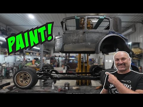 Painting the custom model A chassis and reassembling the body to the chassis.