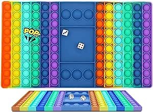 Big Pop-its Game Board Fidget Toy with 2 Dice, Rainbow Chess Push Bubble Popper Fidget Sensory Toys Stress Relief Tools and Gift for Kids Boys Girls Men Women (Chess)
