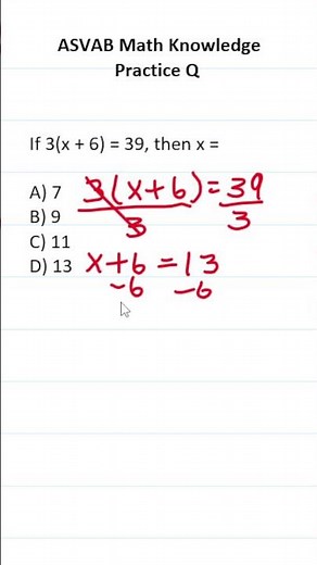 ASVAB/PiCAT Math Knowledge Practice Test Question: Solving Equations #acetheasvab with #grammarhero