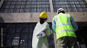 Construction inspector, colleague contractor engineers working on construction sites to inspect construction projects and structure of the building.