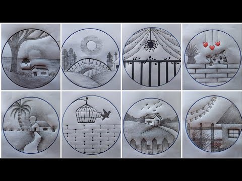 Village scenery drawing in the circle(very easy)step by step for biggenars #circledrawing