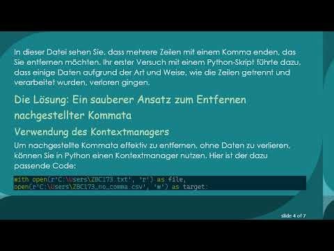 Wie man nachgestellte Kommata aus Zeilen in einer TXT-Datei mit Python entfernt