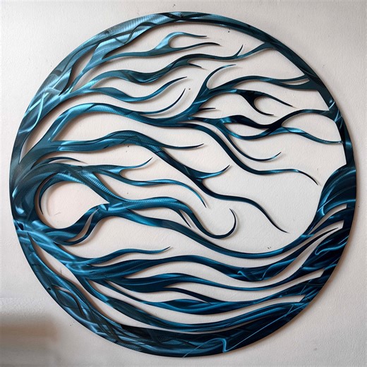 Handcrafted Abstract Metal Wall Art: Flame-inspired Blue Decor - Etsy