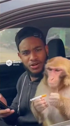 Monkey steals a man’s cigarette and smokes it like a boss 😭🔥 #monkey #funny #viral