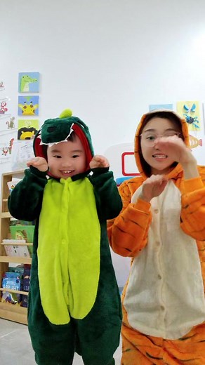 T-Rex Dance Trend with Mom and Son | Viral Dino Costume Dance