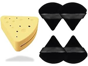 Makeup Powder Puffs with Case - 4 Triangle Powder Puffs with Silicone Holder - Super Soft Makeup Puffs for Concealer/Powder/Foundation - Makeup Sponge Set - Travel Puff Holder (Yellow/Black, 4+1)