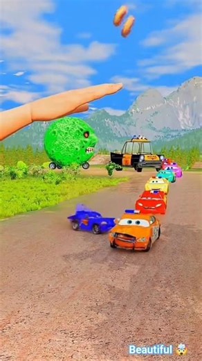 Police Lightning McQueen Colorful Small to Giant Cars vs Giant Hand Slap - BeamNG.Drive 🤣